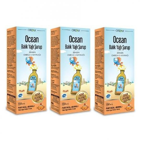 Ocean Omega 3 Portakallı Balık Yağı Şurubu 150ml - 3 KUTU