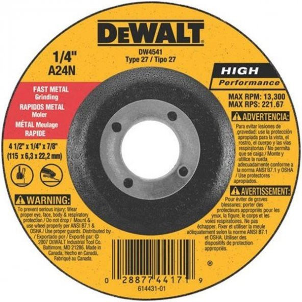 Dewalt DW4541 Metal Taşlama Disk 115X6.3mm