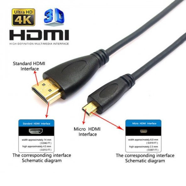 HDMI / Micro HDMI Yüksek Kalite Kablo - 1,8 Metre
