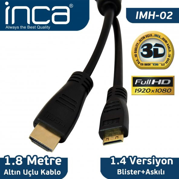 INCA 1.8 metre Mini Hdmı To Hdmı 3d V1.4 Full Hd Altın Uç Kablo IMH-02
