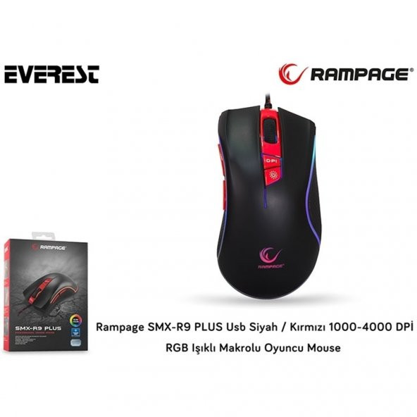 Everest Rampage SMX-R9 PLUS Usb Siyah/Kırmızı 1000-4000dpi RGB