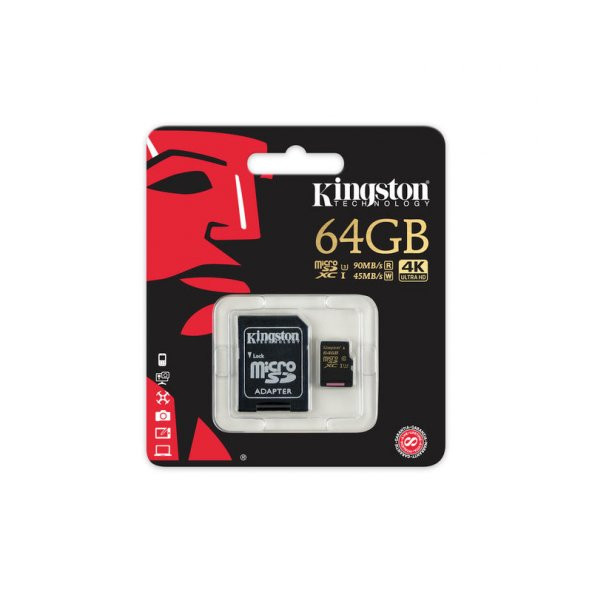KINGSTON SDCG/64GB 64GB SDHC CLASS3 U3 UHS-I microSD HAFIZA KARTI