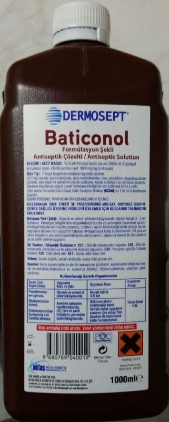 BATİKON Baticonol Antiseptik Çözelti 1000 ml (1 lt) ficomed - 3