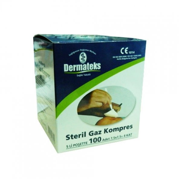 Steril Gazlı Bez Gaz Kompres 7.5 cm 7.5 cm 4 kat 100' lü Dermateks 2 paket