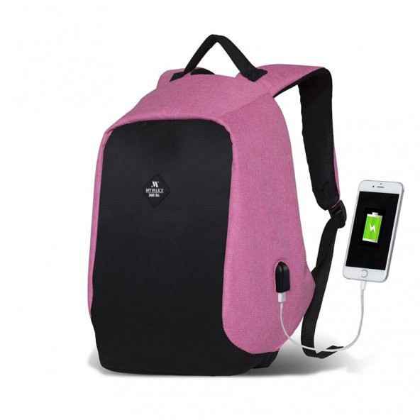 My Valice Smart Bag SECRET Usb Şarj Girişli Akıllı Sırt Çantası Pembe