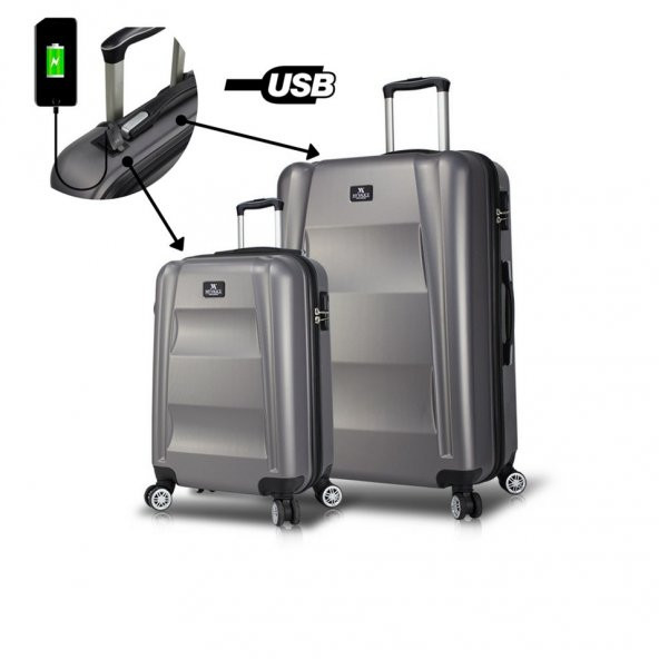 My Valice Smart Bag Exclusive Usb Şarj Girişli 2li Valiz Seti (Kabin ve Büyük) Antrasit