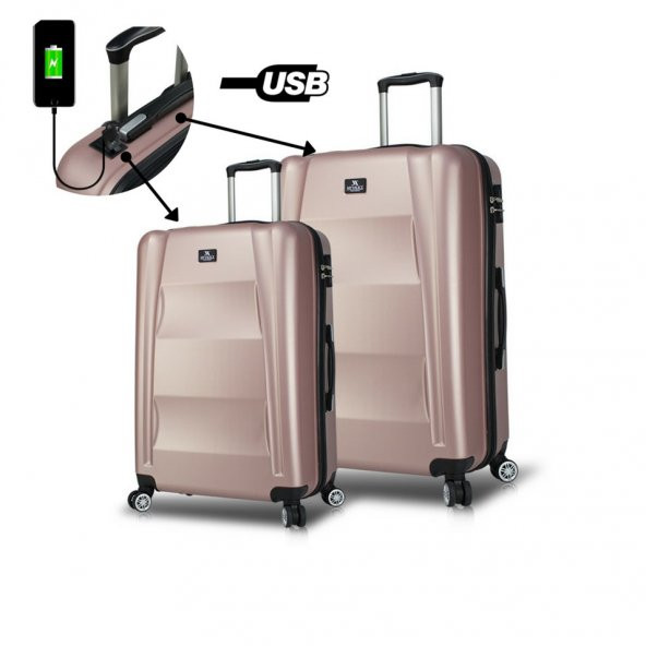 My Valice Smart Bag Exclusive Usb Şarj Girişli 2li Valiz Seti (Büyük ve Orta) Rose