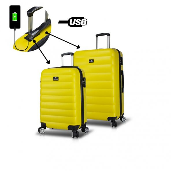 My Valice Smart Bag Colors Usb Şarj Girişli 2li Valiz Seti (Kabin ve Orta) Sarı