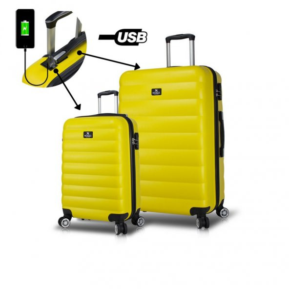 My Valice Smart Bag Colors Usb Şarj Girişli 2li Valiz Seti (Kabin ve Büyük) Sarı