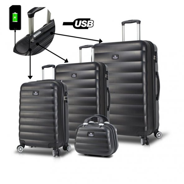 My Valice Smart Bag Colors Usb Şarj Girişli 4lü Valiz Seti (Travel Set) Siyah