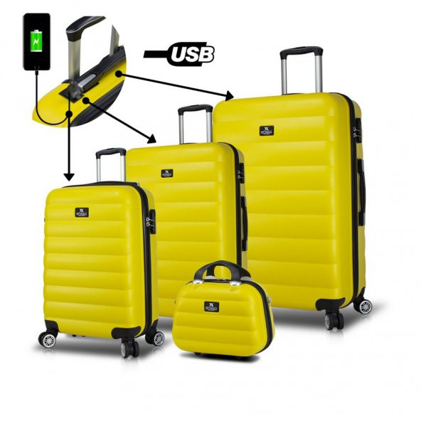 My Valice Smart Bag Colors Usb Şarj Girişli 4lü Valiz Seti (Travel Set) Sarı
