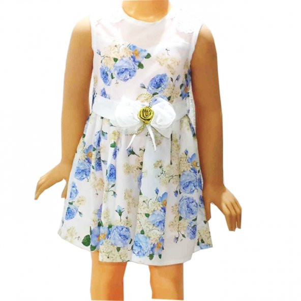 Himm Mavi Çiçekli Kız Çocuk Elbisesi 1-6 yaş