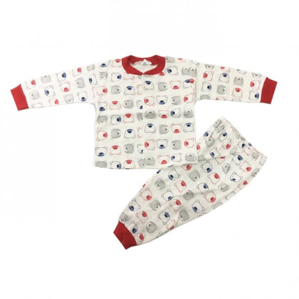 Ayıcık Desenli Çocuk Pijama Takımı Kırmızı 1-3 Yaş