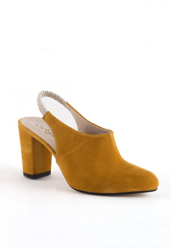 Rossa Hardal Sarısı Süet Topuklu Bayan Ayakkabı