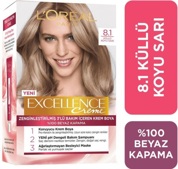 Loreal Excellence Creme Saç Boyası 8.1 Küllü Koyu Sarı - 2