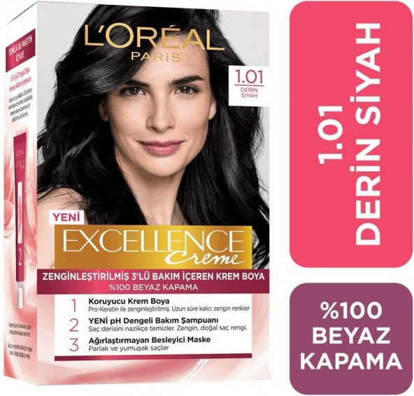 Loreal Excellence Creme Saç Boyası 1.01 Derin Siyah