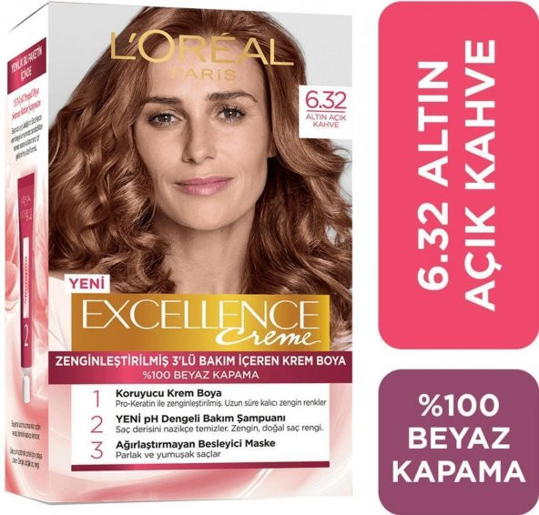Loreal Excellence Creme Saç Boyası 6.32 Altın Açık Kahve