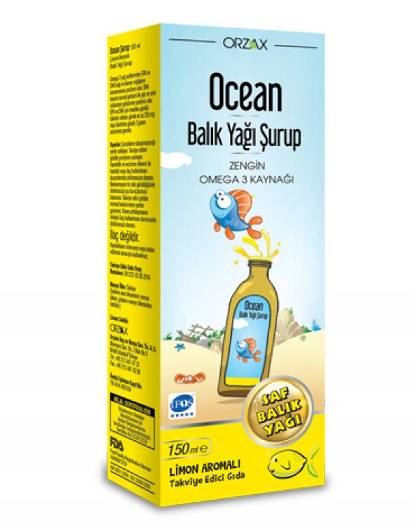 Ocean Balık Yağı Şurubu Omega 3 Limon Aromalı 150 ml Skt 12-2019