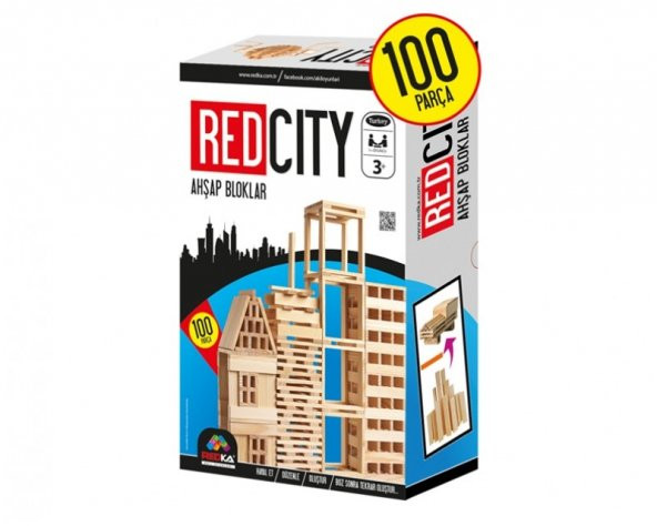 Redka REDcity Ahşap Bloklar %100 Gerçek Ahşap 100 Parça Süper (+3 YAS ÜZERİ)