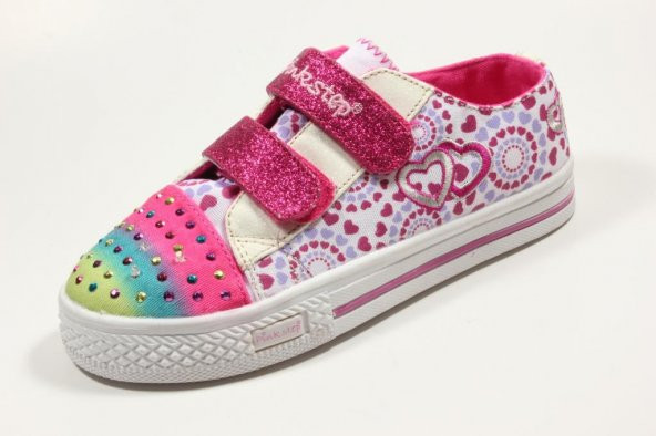 Pink Step Paty-1 Beyaz Cırtlı Kız Çocuk Keten Ayakkabı