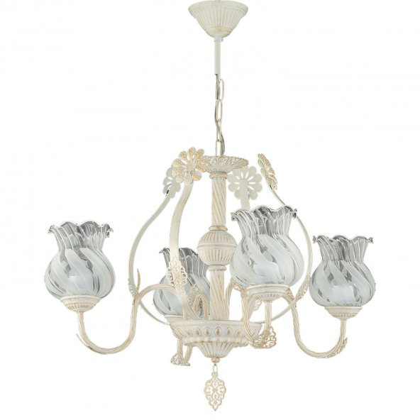 Trendylight Selen 4 Lü Beyaz Ferforje Klasik Avize