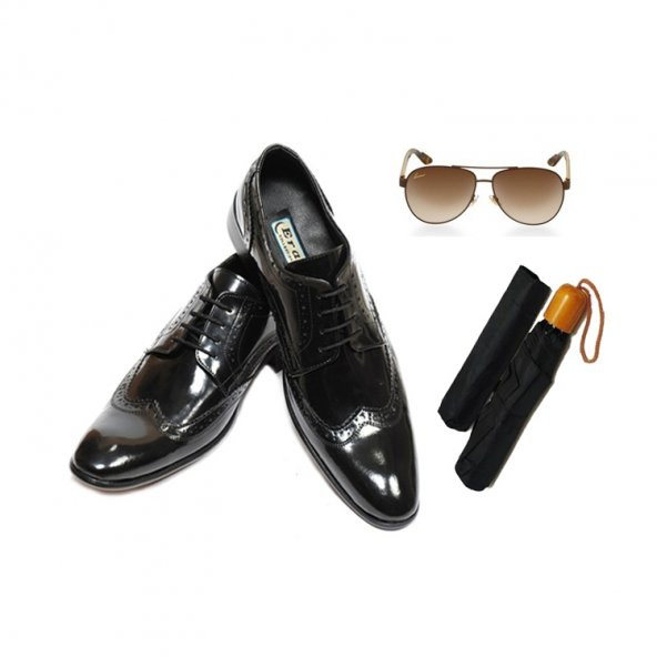 Eray Kundura Klasik Parlak Deri Siyah Bağcıklı Erkek Ayakkabısı