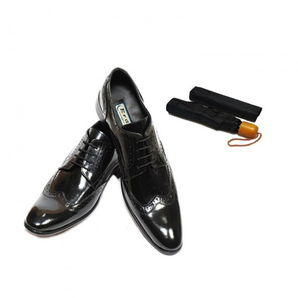 Eray Kundura Klasik Siyah Bağcıklı Erkek Ayakkabısı + Şemsiye