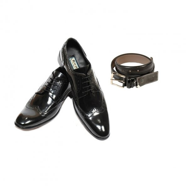 Eray Kundura Klasik Siyah Bağcıklı Erkek Ayakkabısı + Kemer