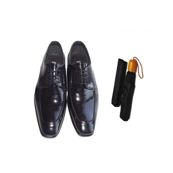 Eray Kundura Klasik Siyah Düz Erkek Ayakkabısı+Şemsiye