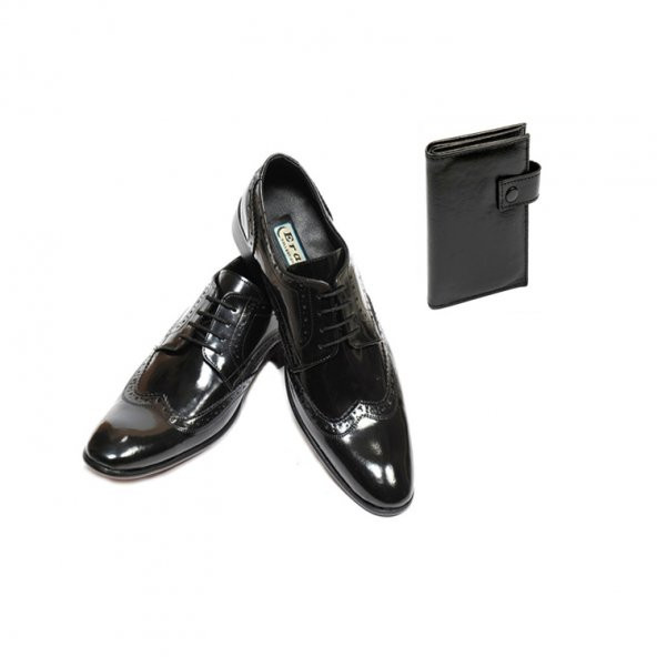 Eray Kundura Klasik Siyah Bağcıklı Erkek Ayakkabısı + cüzdan