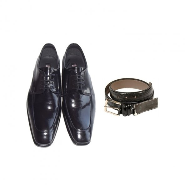 Eray Kundura Klasik Siyah Düz Erkek Ayakkabısı+Kemer