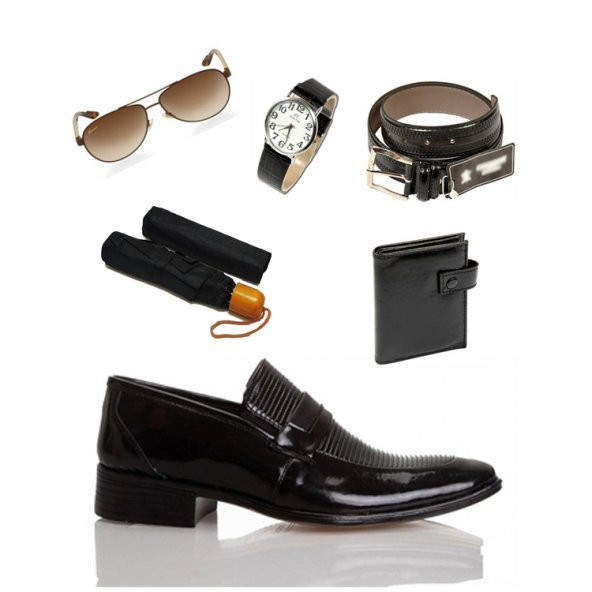 Eray Kundura Klasik Siyah Erkek Ayakkabısı Set