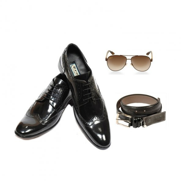 Eray Kundura Klasik Parlak Deri Siyah Bağcıklı Erkek Ayakkabısı