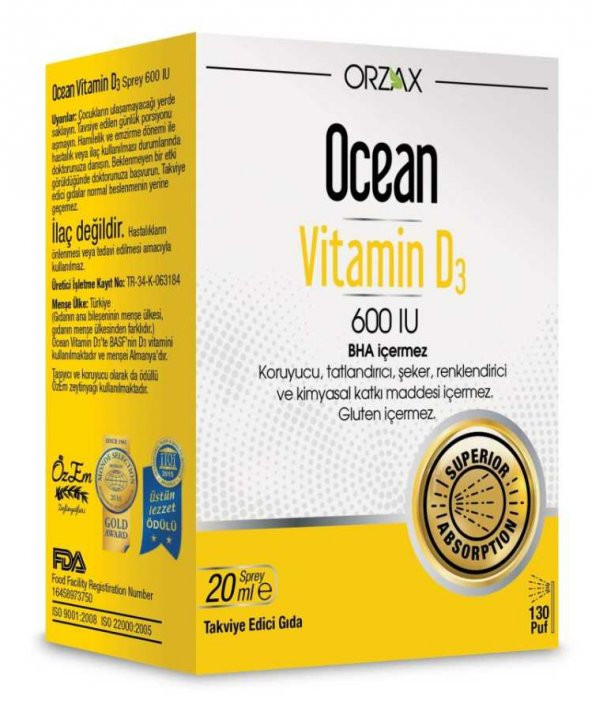 Ocean Vitamin D3 Sprey 600 IU 20 ml