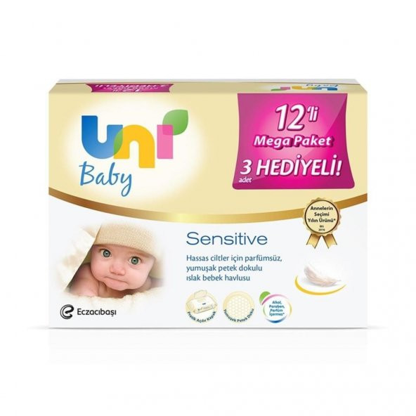 Uni Baby Sensitive 12Li Mega Paket Islak Havlu Mendil Bebek