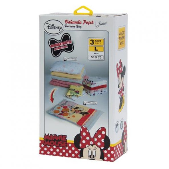 Magic Saver Bag Minnie Mouse 3lü Vakumlu Poşet Seti (L)