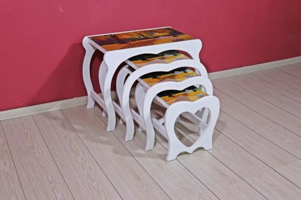 CAMLI 4 LÜ ZİGON SEHPA  (sonbahar)