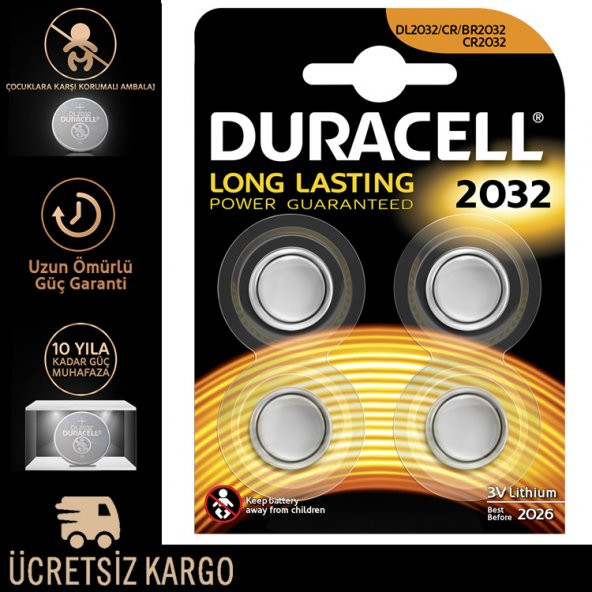 Duracell Özel CR 2032 Lityum 3 Volt Düğme Pil 4'lü