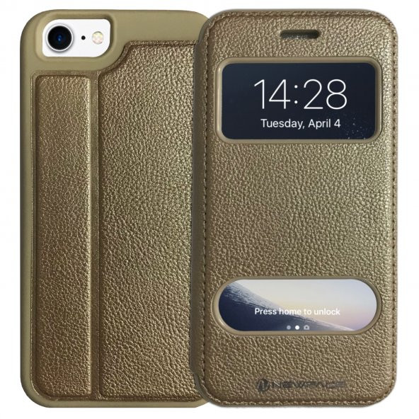 iPhone 7-8 Gizli Mıknatıslı Pencereli Magnum Kılıf Gold - 2