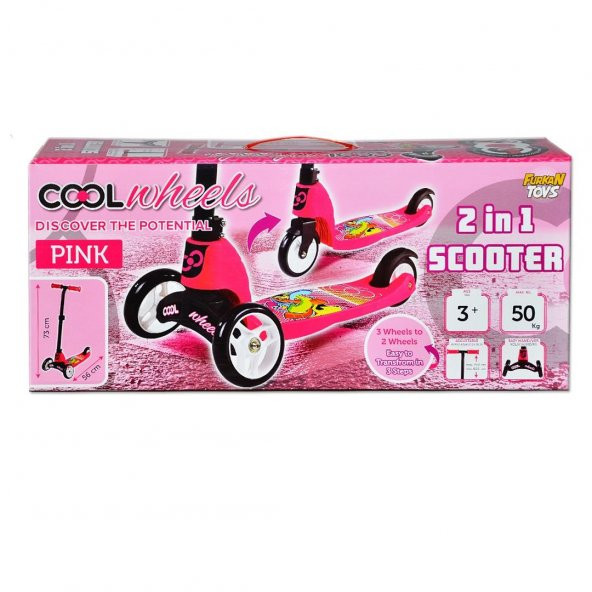 Cool Wheels Hem 3 Teker Hem 2 Teker Dönüşebilen Scooter PEMBE