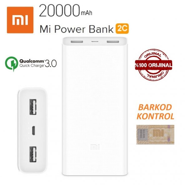 Xiaomi Mi Powerbank 3.Nesil 20000 mAh 2C Taşınabilir Hızlı Şarj