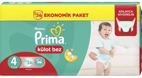 Prima Külot Bebek Bezi Ekonomik Beden:4 (8-14Kg) Maxi 56 Adet