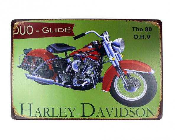 Dekoratif Eskitilmiş Görünümlü Metal Pano Harley Motor 20x30