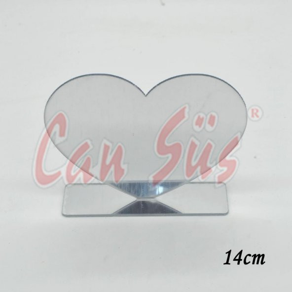 Masa Üstü Aynalı Pleksi Stantlı Kalp 14cm Gümüş