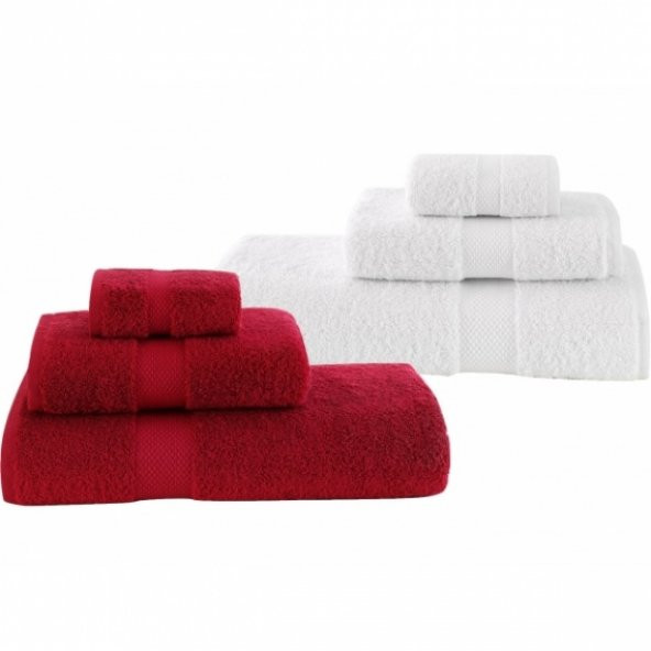 Z&R HOME Pamuk 2 li Banyo Havlu Seti Select Beyaz Kırmızı