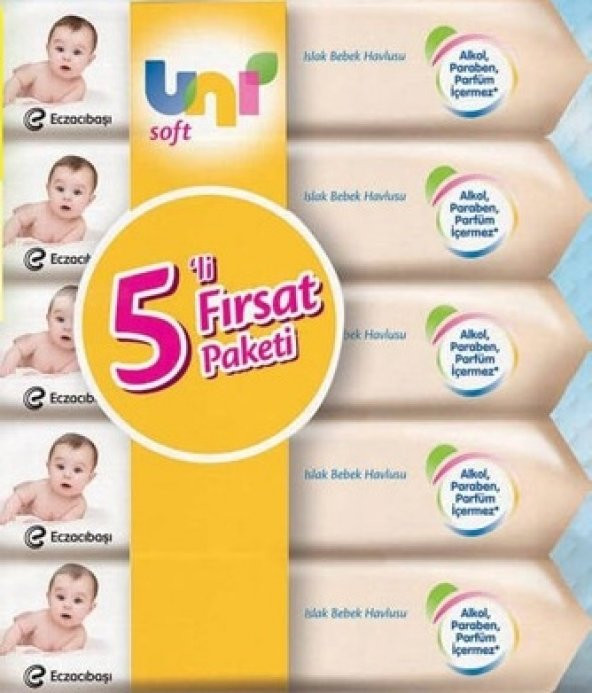 Uni Soft Islak Bebek Havlusu 5 li Fırsat Paketi [56 lı]+Mini Hedi