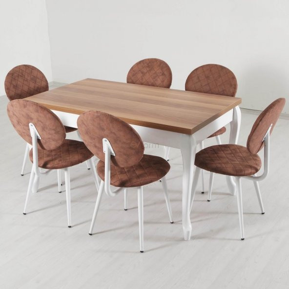 Evform Lusso-W 6 Kişilik Masa Sandalye Mutfak Masası Takımı Tango-B