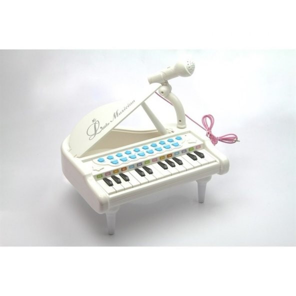 Piyano - Mikrofonlu Mini Piyano 24 Tuşlu (Beyaz)  100 Lisanslı