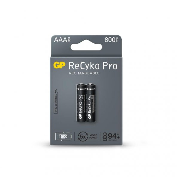 GP ReCyko Pro AAA 800 mAh Şarjlı İnce Kalem Pil 2li Paket GP85AAACBRMTR-2GBE2