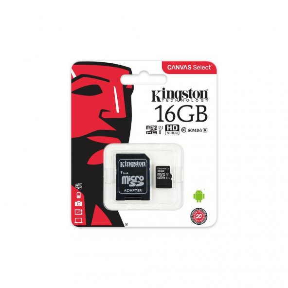 Kingston 16GB Micro SD Hafıza Kartı Class10 U1 80MB/s SDCS/16GB